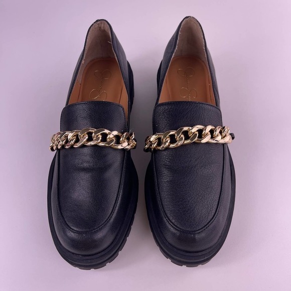 Jessica Simpson Disila Slip-On Leather Chunky Loafer Gold Chain Lug Women's 9.5 - Picture 4 of 10